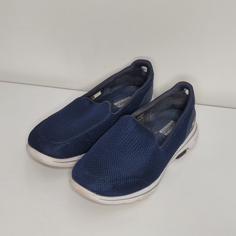 Skechers Women Shoes‎ 7 Air Cooled Goga Mat Go Walk Slip On Comfort Shoes Blue